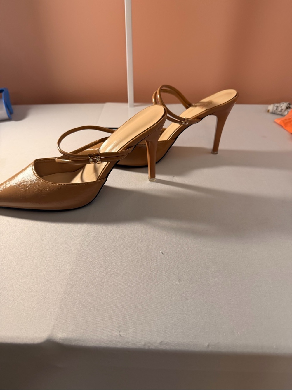Pointed Toe Strappy Slingback Flats in Tan - Picture 4 of 6